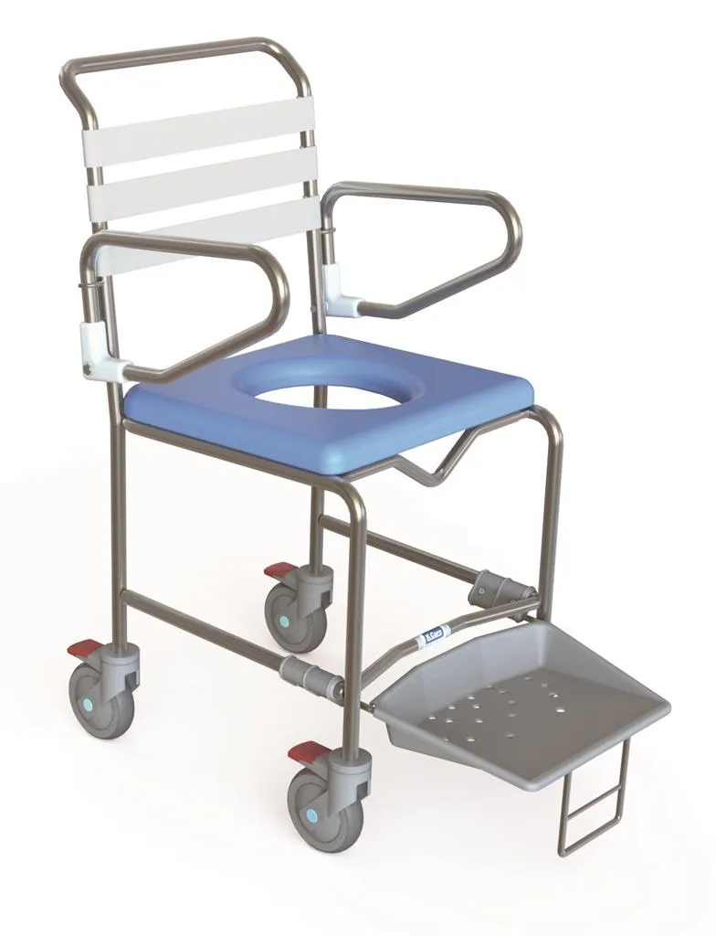 UCare Attendant Propelled Shower Commode Swing-Up Arms Non-Weight Bearing Sliding Footrest 445mm